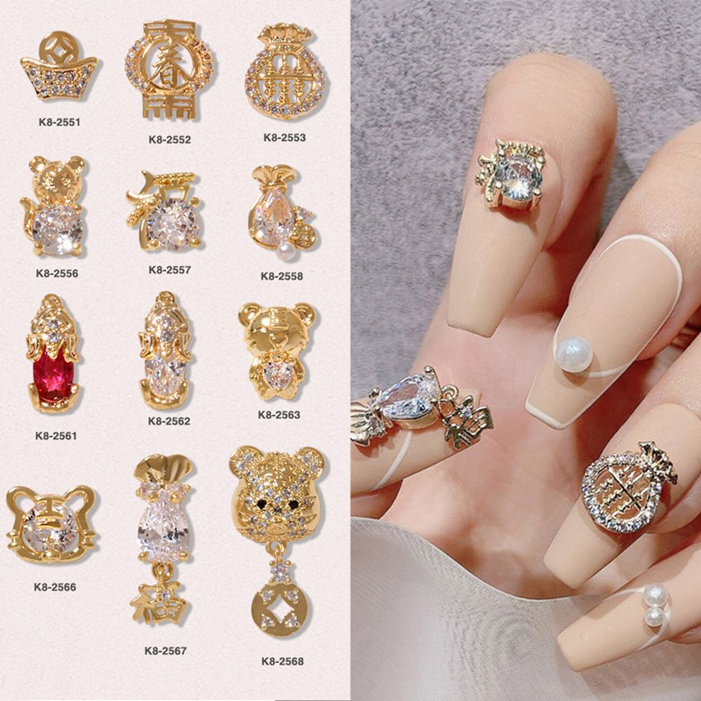 Phụ Kiện Trang Trí Móng Tay Mừng Năm Mới Bằng Hợp Kim Zircon 2022|Phụ Kiện Móng Tay Hình Gấu/Hổ Sang Trọng DIY
