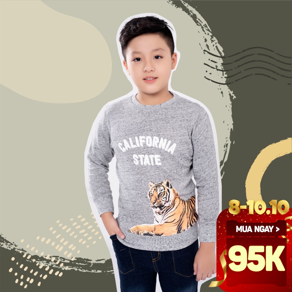 Áo bé trai BIGFOX - MISS MEOW thu đông, áo nỉ cho bé dài tay size đại hình con hổ 23-40 kg.