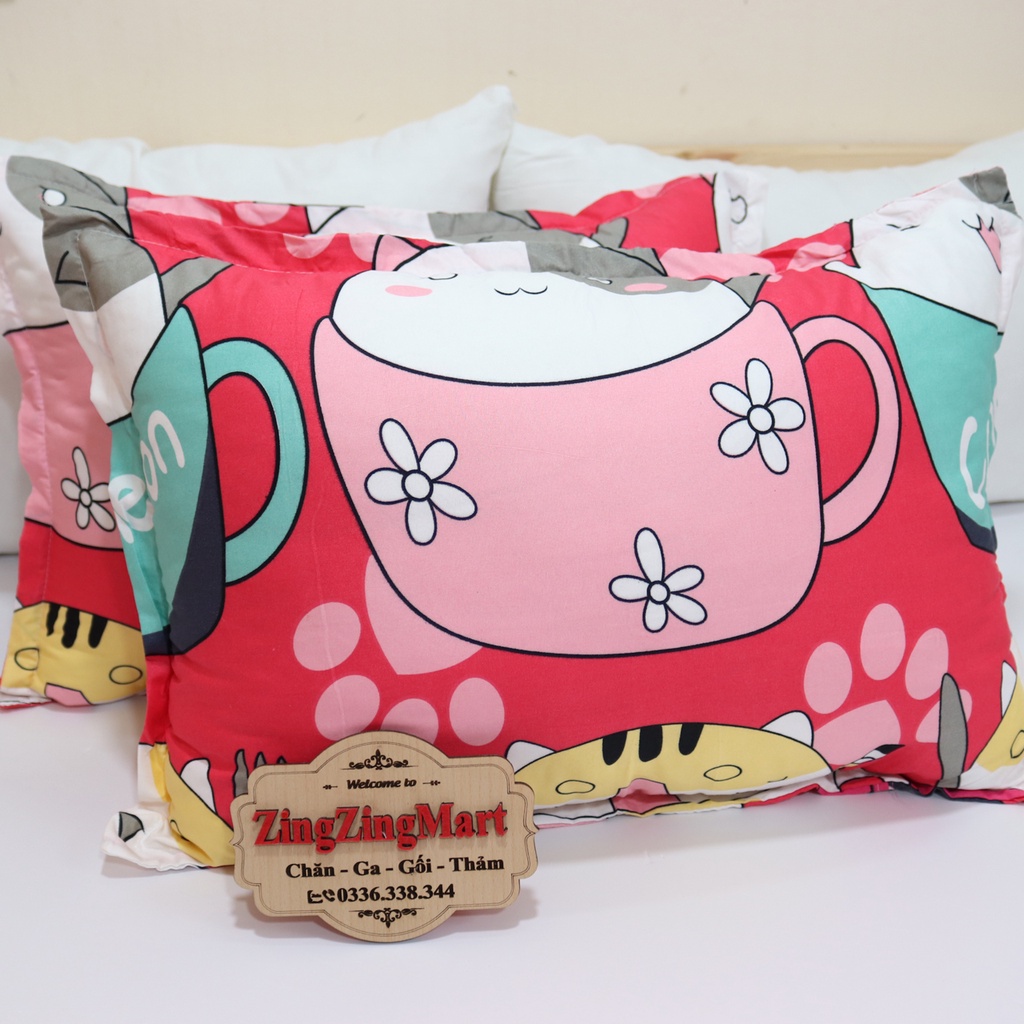 [Được chọn mẫu] Bộ 1 ga 2 vỏ gối poly cotton hàng y ảnh mẫu mới Mèo Cốc