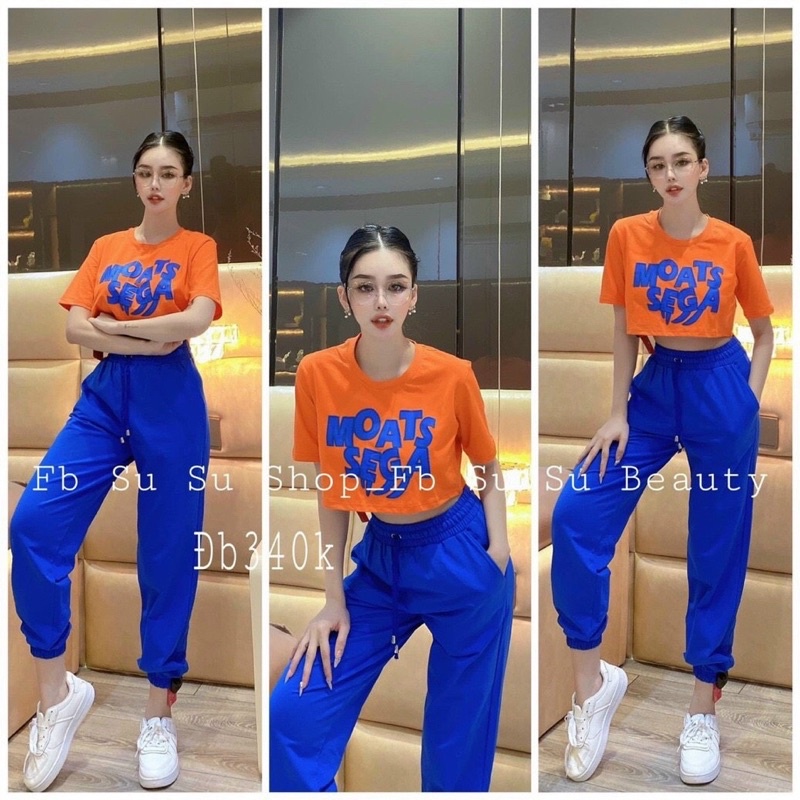 Set áo croptop quần thể thao năng động đáng yêu vải đẹp giá tốt