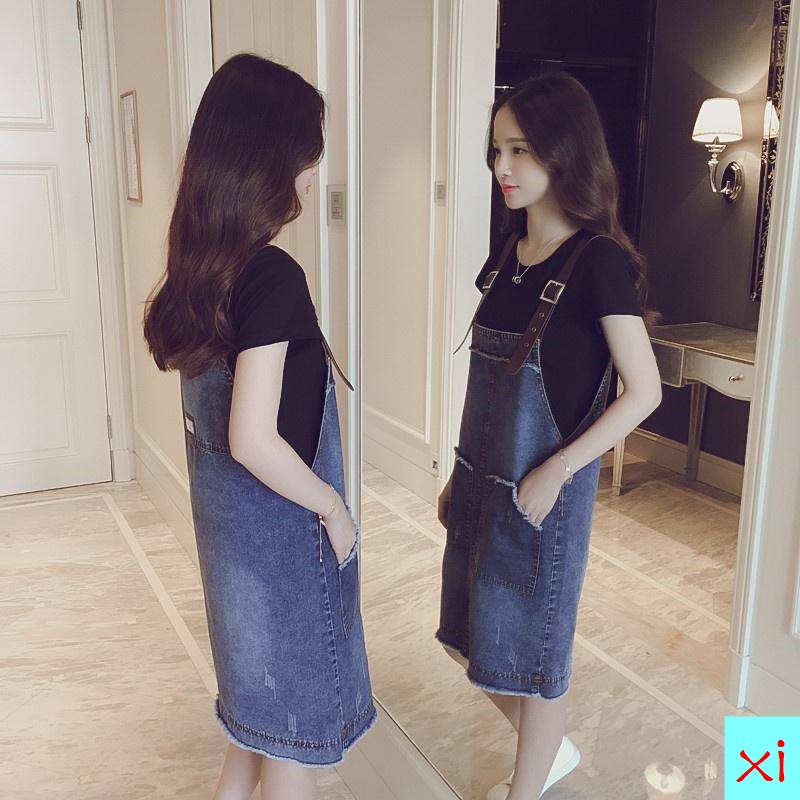 Đầm Yếm Denim Dáng Rộng Phong Cách Hàn Quốc Thời Trang Mùa Hè 2022 Plus Size Lớn Cho Nữ