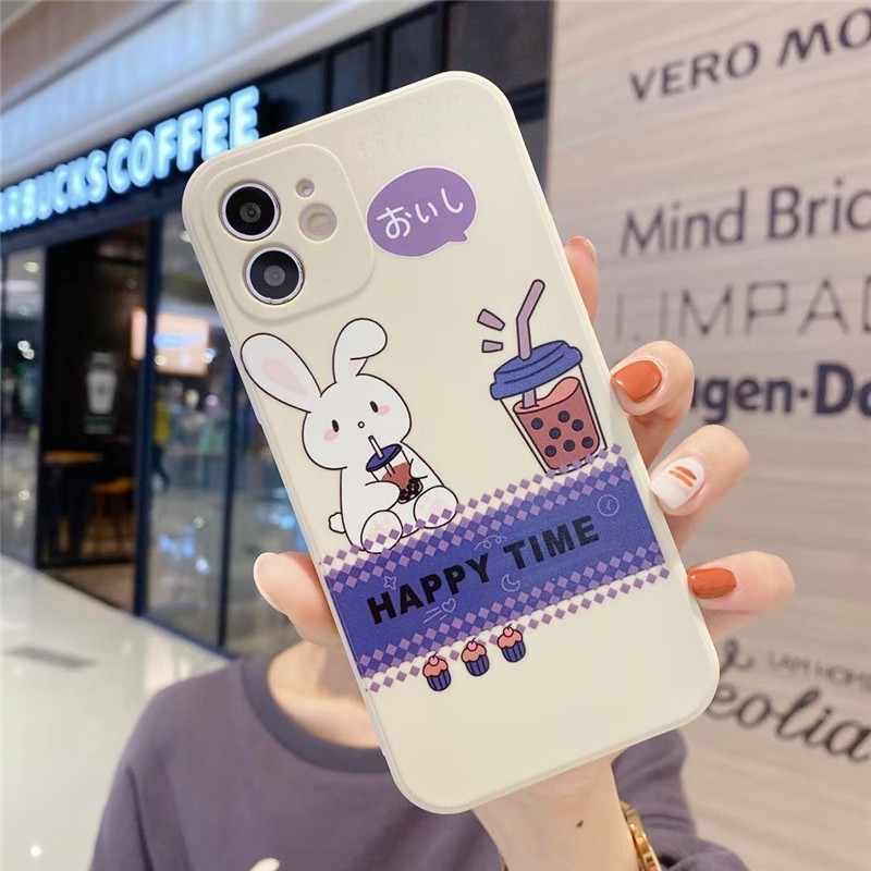 Cute Rabbit Straight Side Painted Case OPPO A3S A5S F9 A7 A5 A31 A9 2020 A8 F1S A57 A83 A72 A91 VIVO V15 S1 Pro Y17 Y91c V5 Y19 Cover