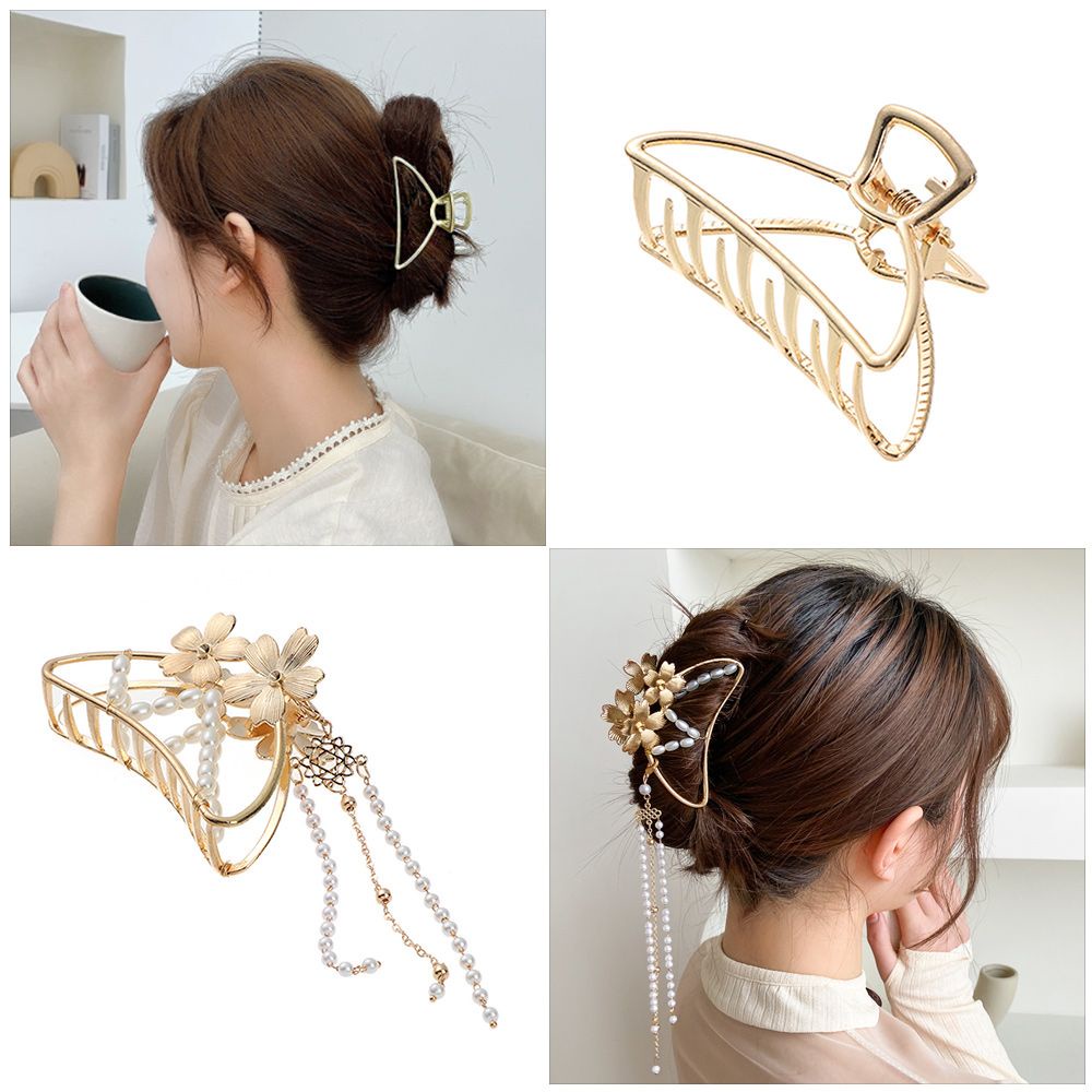 Kẹp Tóc Hợp Kim Hình Đuôi Cá Đính Ngọc Trai Phối Tua Rua Thời Trang
