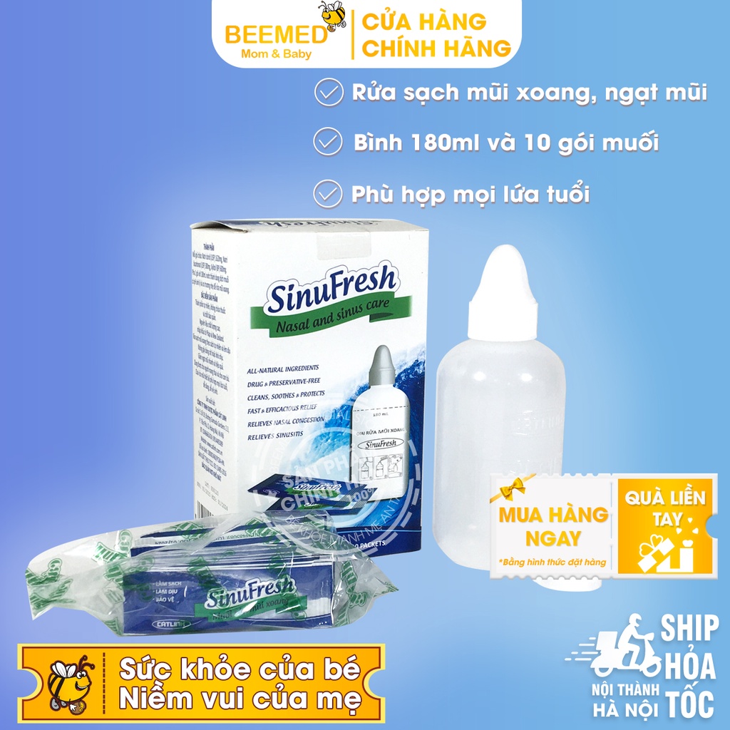 Bình rửa mũi SinuFresh Cát Linh - Tặng kèm 10 gói muối - Chăm soc mũi xoang - Chính hãng