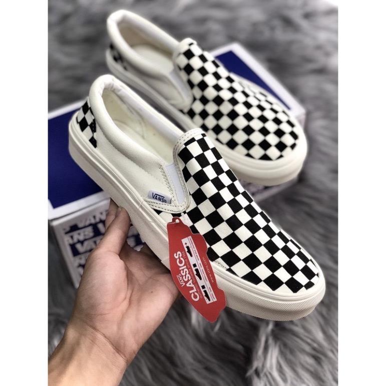 Giày Vans caro🏆FREESHIP🏆 Giày thể thao lười slipon viền trắng nam nữ full box | BigBuy360 - bigbuy360.vn