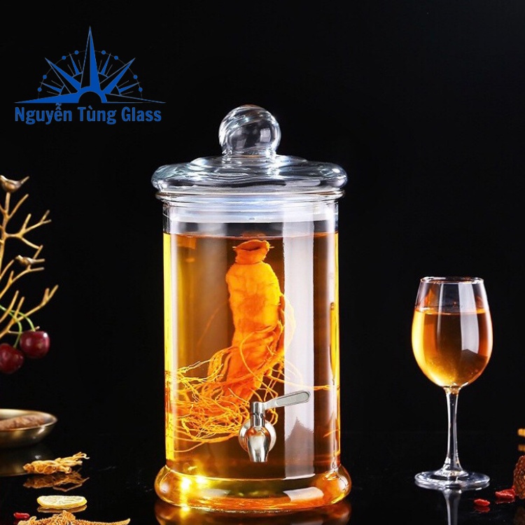 Bình ngâm rượu thủy tinh trơn không hoa văn 8 lít có van & không van
