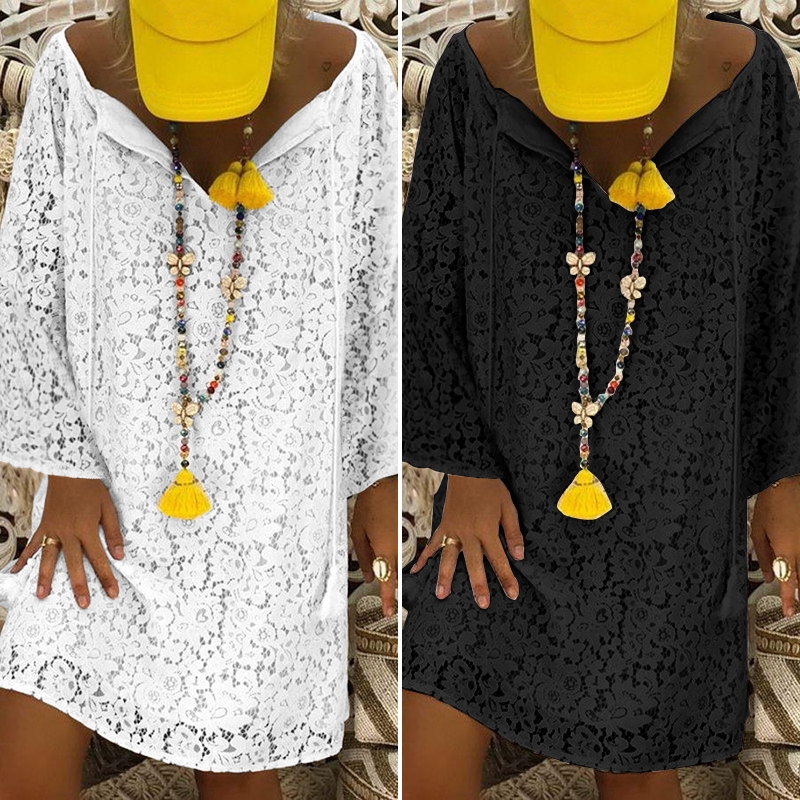 Women Casual Long Sleeve Sexy Hollow Dress