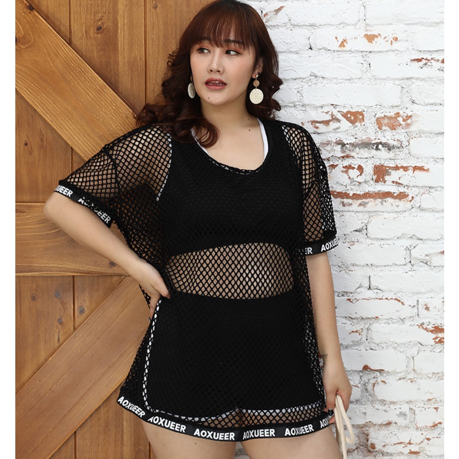 Đồ Bơi Nữ Hai Mảnh Bigsize Kèm Áo Lưới AT198 ShopMaySG Cho Cân Nặng 67Kg-85Kg