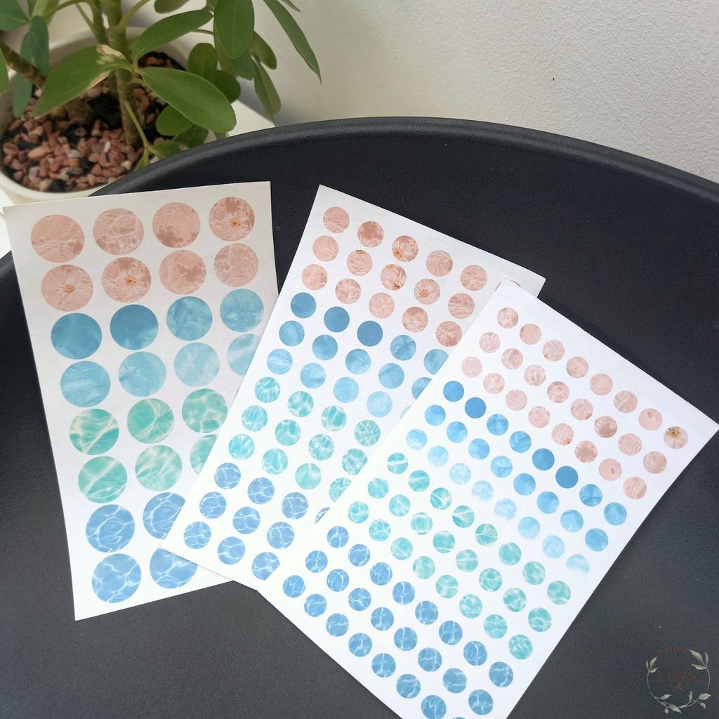 Sticker tròn, nhãn dán dot, round hoạt tiết báo cũ, bầu trời, caro, trang trí bullet journal, sổ tay, nhật ký, planner