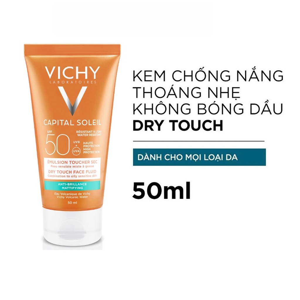 Kem Chống Nắng Vichy Dry Touch Cho Da Dầu SPF50 PA+++ Emulsion Anti-brillance Pháp SPF 50 PA+++ 50ml