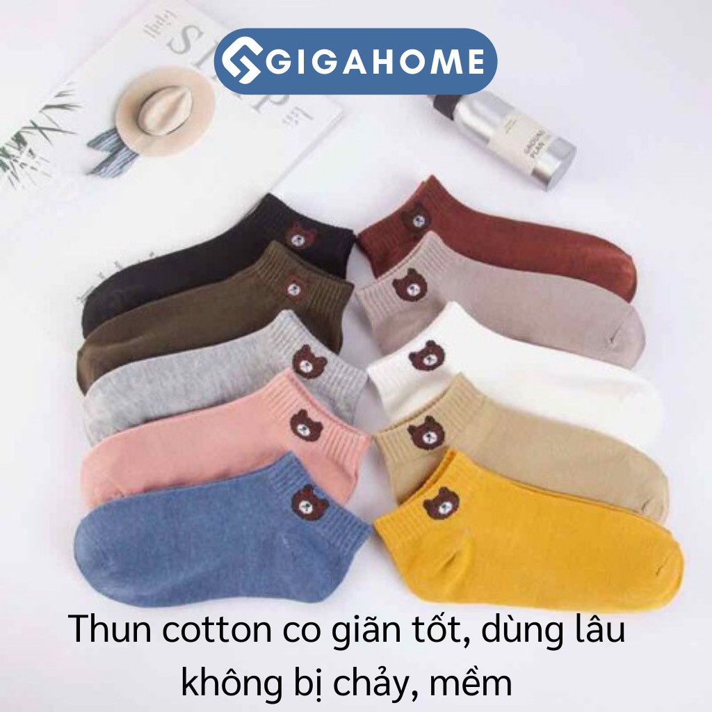 Set 10 Đôi Tất Gấu Cổ Ngắn GIGAHOME Dễ Thương, Nhiều Màu 8144