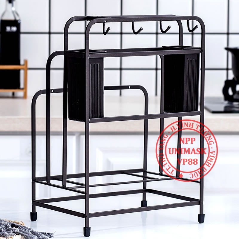 Kệ đựng đũa muỗng dao thớt 3 trong 1 - Chất liệu SẮT ĐEN CAO CẤP