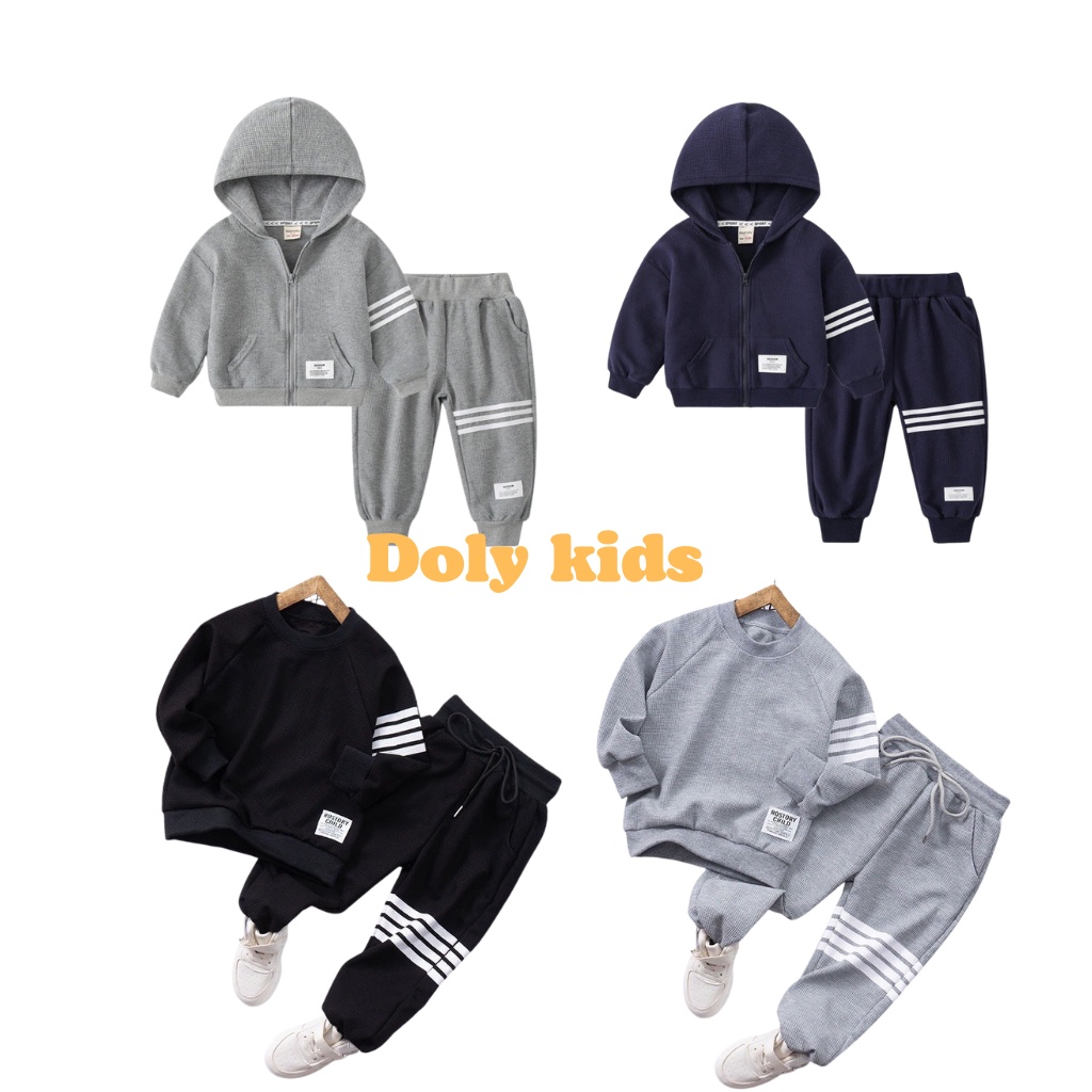 Bộ thu đông bé trai, quần áo trẻ em dài tay chất cottong tổ ong cao cấp cho bé từ 7-27kg Doly kids