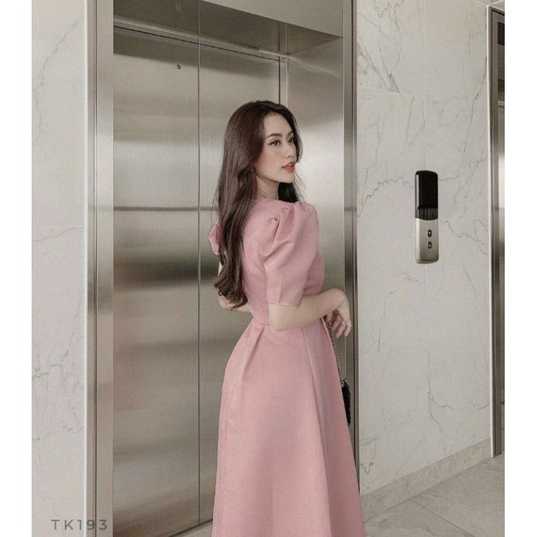 VIP Đầm dáng xòe lụa chéo Ý cổ V, váy công sở tay búp thanh lịch - DTH