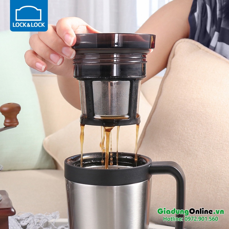 Ly Giữ Nhiệt Pha Trà, Cà Phê Lock&amp;Lock Coffee Filter Mug LHC4197SLV 580ml Màu Bạc