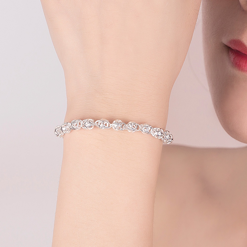 Vòng Tay Bạc Mặt Quả Cầu Rỗng Thời Trang Cho Nữ