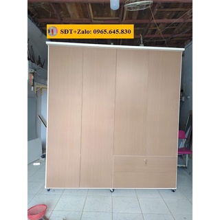 Tủ nhựa đài loan 4 cánh khung sồi cánh gỗ đỏ 190