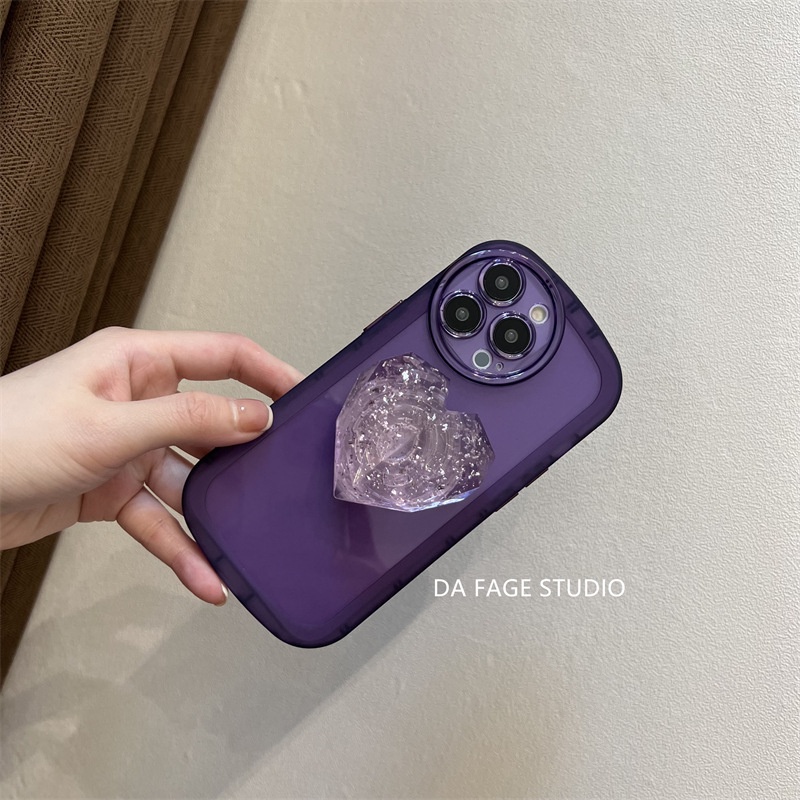 Ốp điện thoại màu đen/ tím họa tiết trái tim kèm giá đỡ thích hợp cho iPhone 12Promax 11 11promax/xsmax