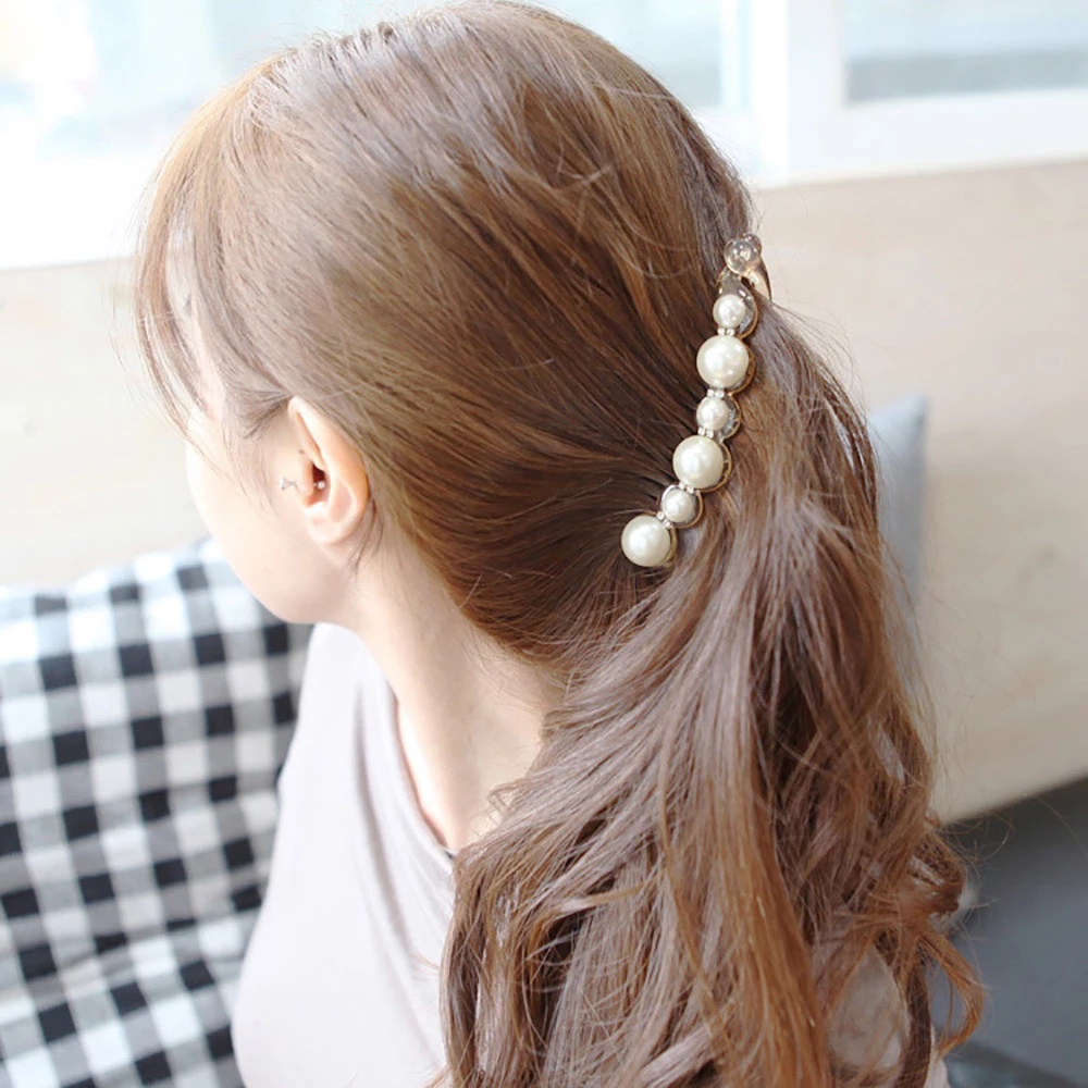 Kẹp tóc càng cua đính ngọc trai giả đơn giản thanh lịch dành cho nữ