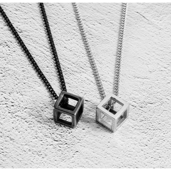 Vòng Cổ Dây Chuyền Nam Nữ Charm Khối Lập Phương Rỗng Cá Tính N32