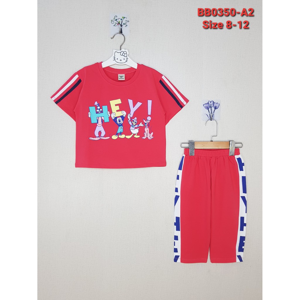 BB0350-A2 - Bộ bé gái lửng viền tay , in vịt HEY, màu hồng đỏ , hiệu T&T, size to 8t-12t, ri5- Hàng Made In Vietnam