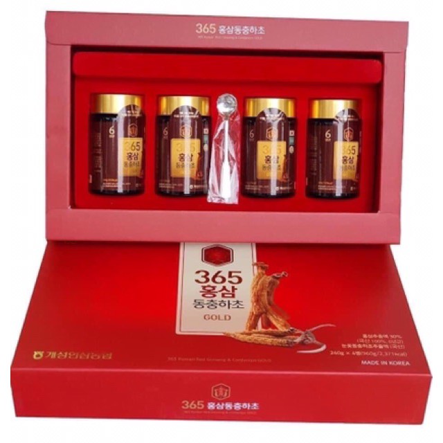 Korea Cao Hồng Sâm Đông Trùng Hạ Thảo 365 HÀN QUỐC, Hộp 4 Lọ x 240gr