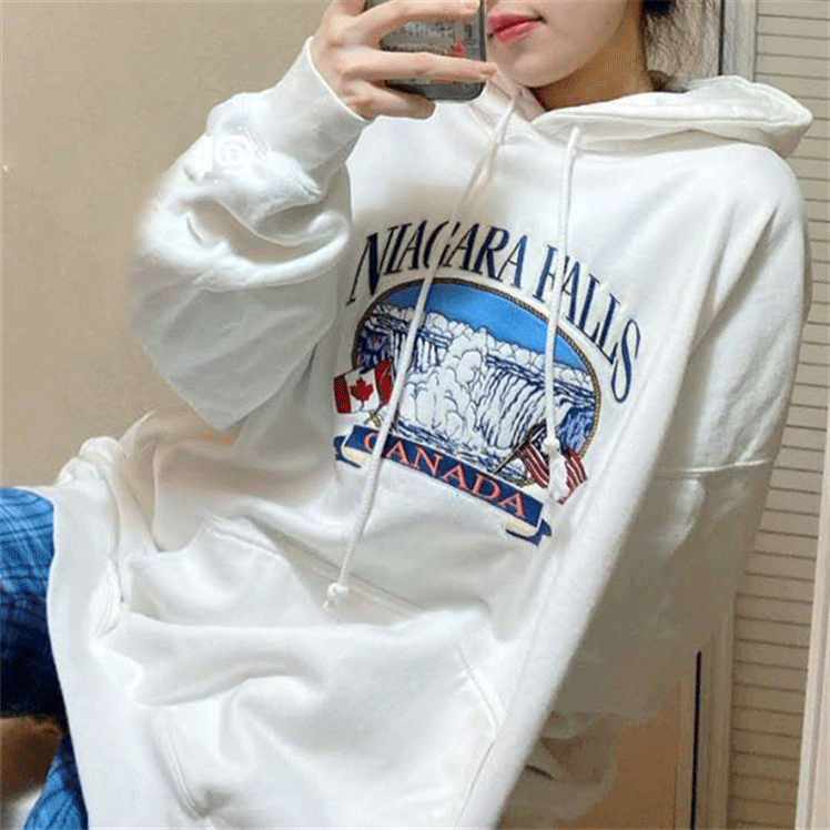 Áo Hoodie Tay Dài Form Rộng In Họa Tiết Thời Trang Hàn Quốc Vào Mùa Đông