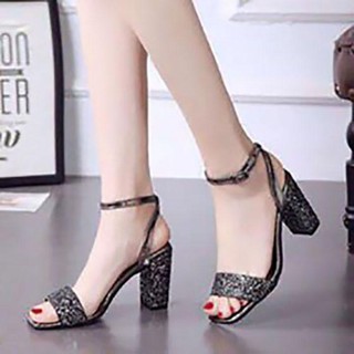 Giày sandal cao gót vuông 7p quai kim tuyến chì TT