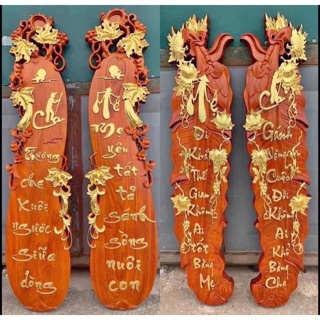 [FreeShip] Cặp câu đối cha mẹ gỗ hương kt 107x25x4