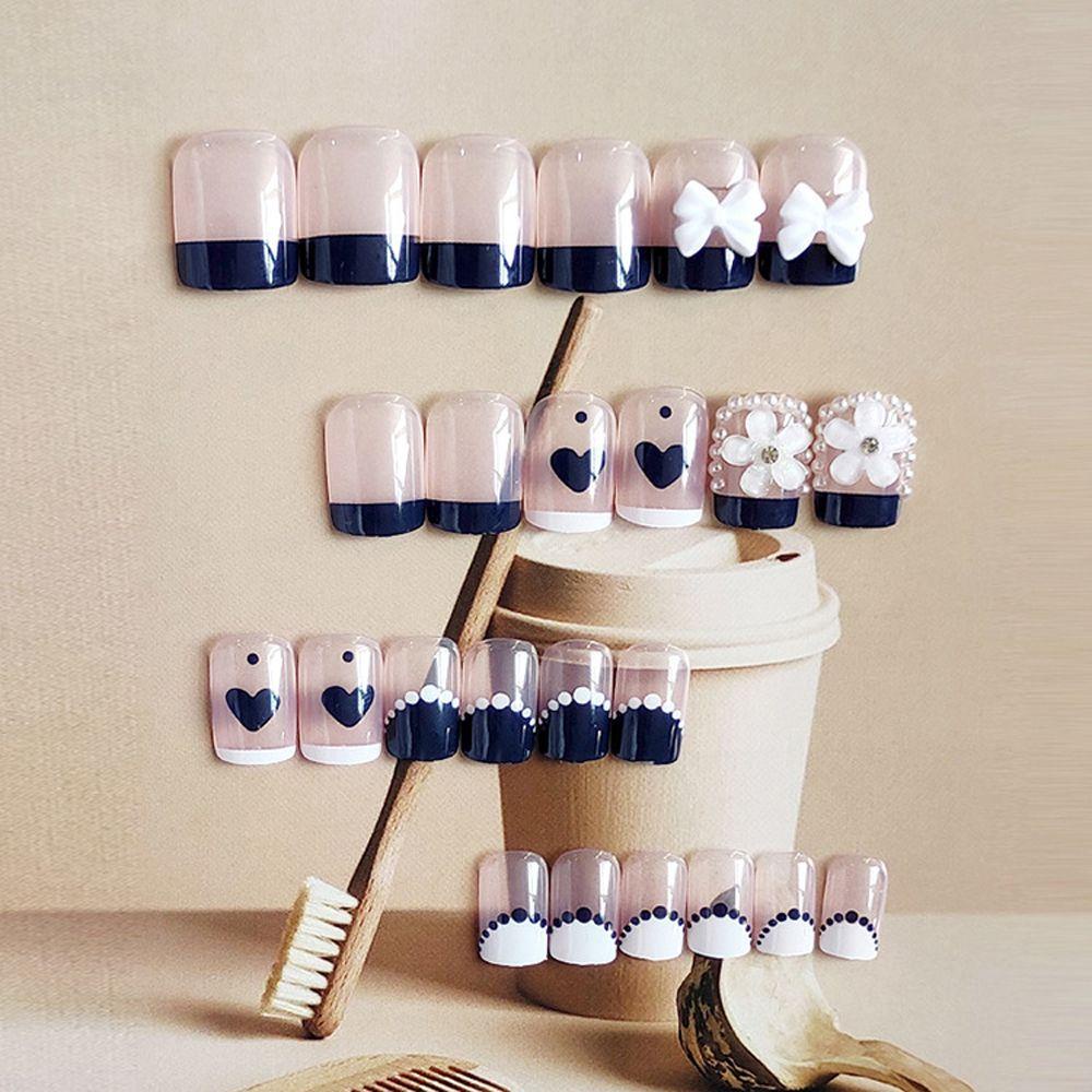 OCEANMAP Móng Tay Giả Ngắn Hình Nơ / Trái Tim 3D Thời Trang Có Thể Tháo Rời