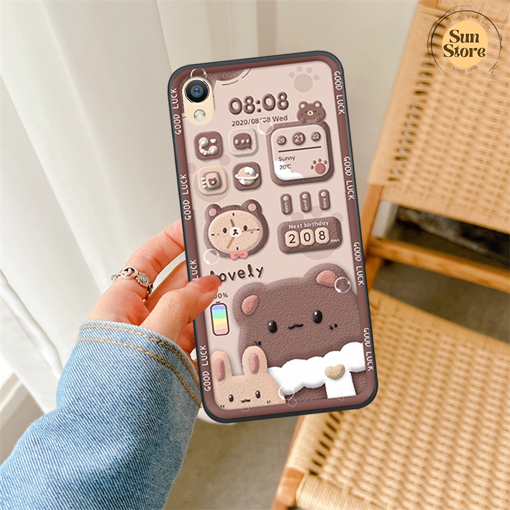 Ốp lưng Oppo A37/ F1/  F1 PLUS hoạ tiết 3D nền kẻ caro, gấu đáng yêu viền dẻo