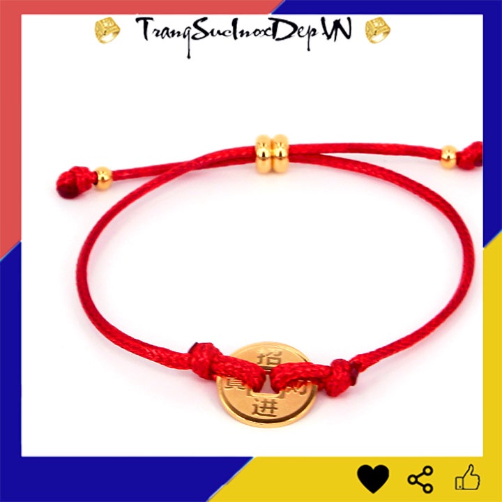 LẮC TAY TITAN CHỈ ĐỎ ĐỒNG XU MAY MẮN TA370 siêu dễ thương có nút rút