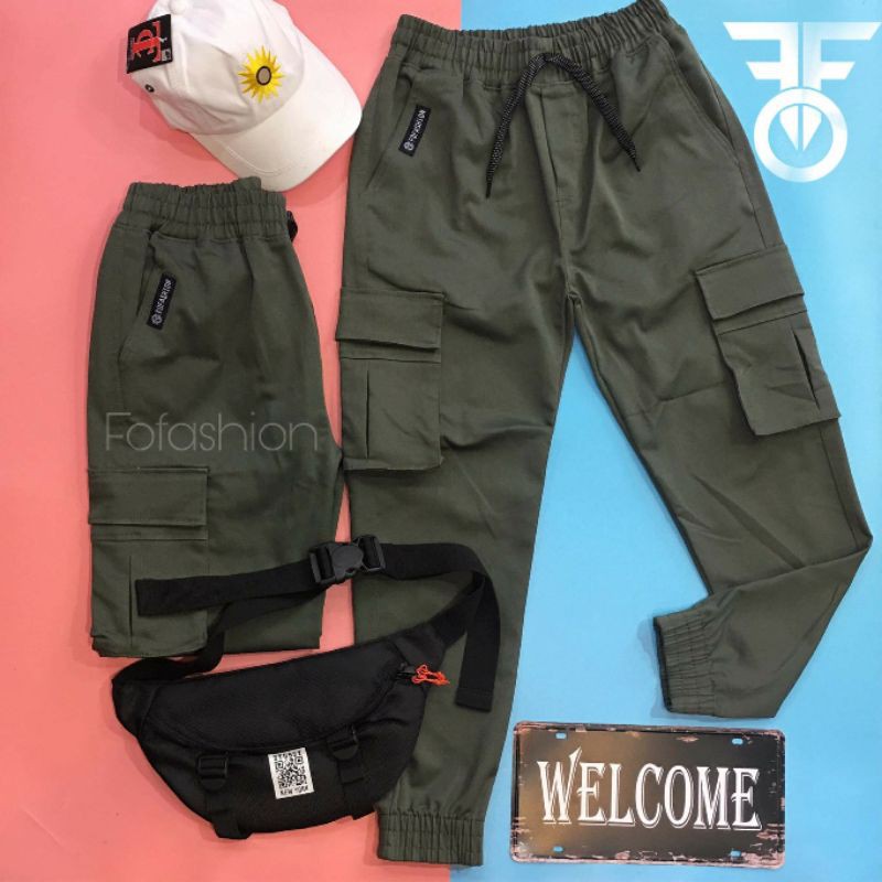 Quần jogger Kaki ( túi hộp) màu xanh rêu, MADE BY F.O.F