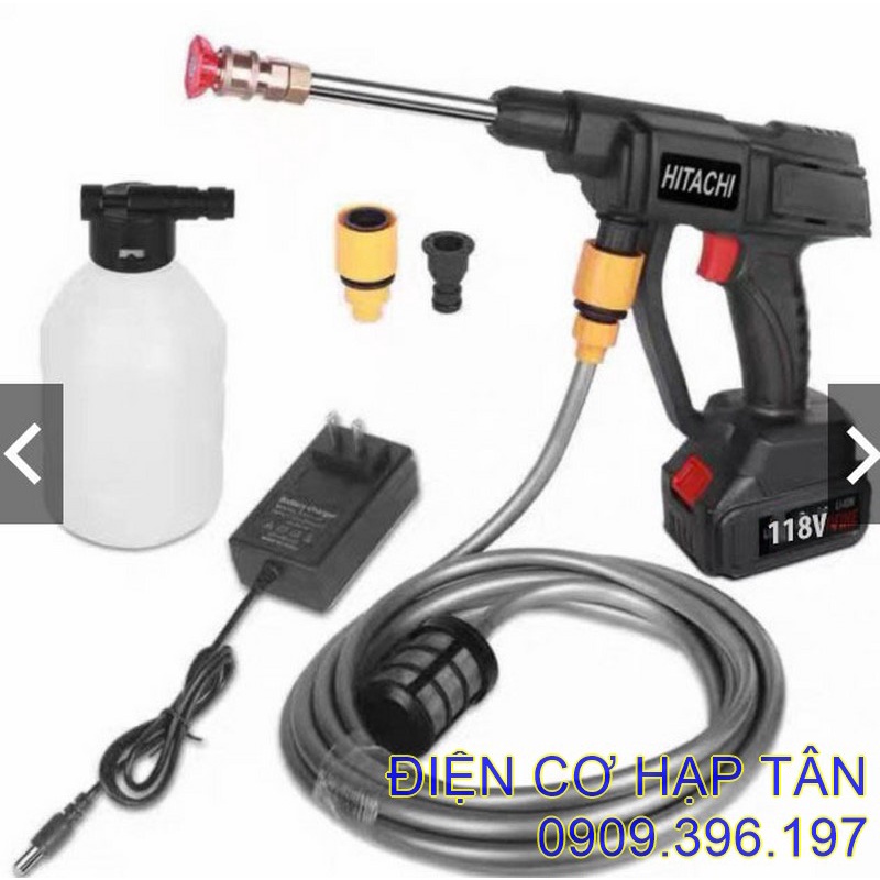 MÁY RỬA XE DÙNG PIN HITACHI 118V - MÁY RỬA XE GIA ĐÌNH - MÁY XỊT TƯỚI HOA RỬA SÂN TIỆN LỢI CẦM TAY