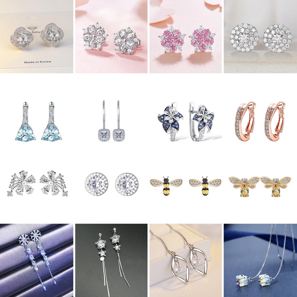 925 Silver Flower Earrings Korean Style Fashion For Women Ed014