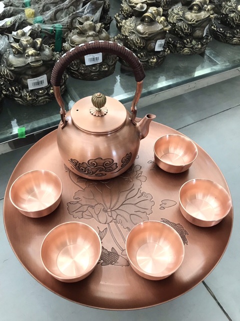 Bộ ấm chén đồng đỏ hàng kĩ