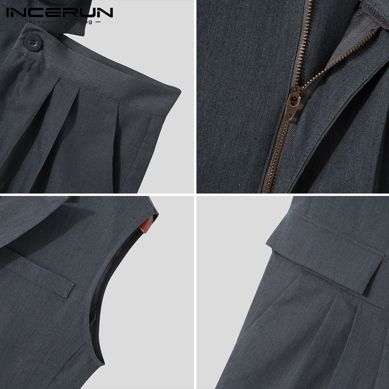 Áo liền quần ngắn INCERUN màu trơn phong cách phương Tây thời trang dành cho nam