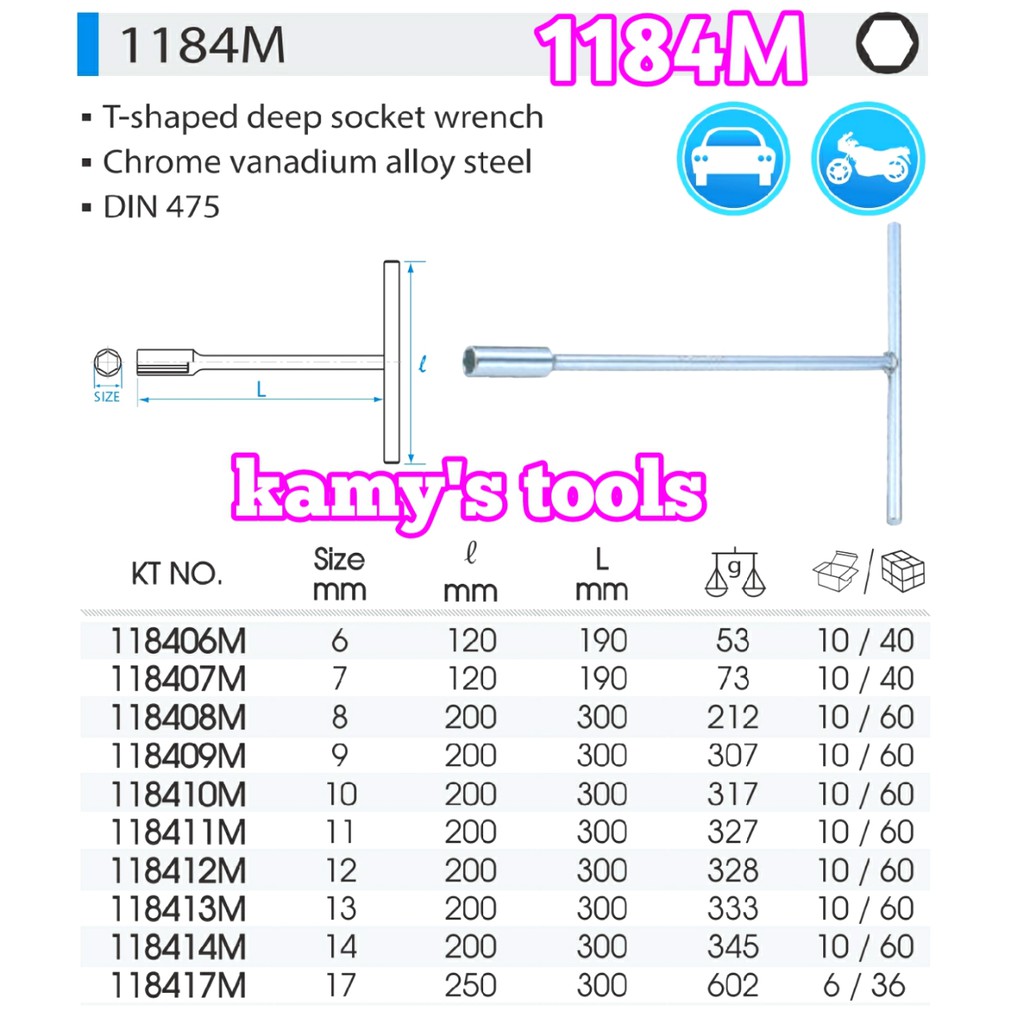 Cần tuýp chữ T loại dài Kingtony model 1184 8mm-17mm