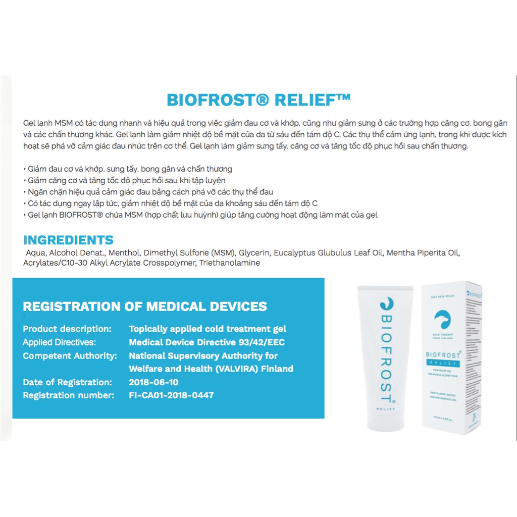 GEL LẠNH XOA BÓP GIẢM ĐAU NHẬP KHẨU PHẦN LAN BIOFROST RELIEF- GEL GIẢM ĐAU TỐT NHẤT THẾ GIỚI NHẬP KHẨU PHẦN LAN