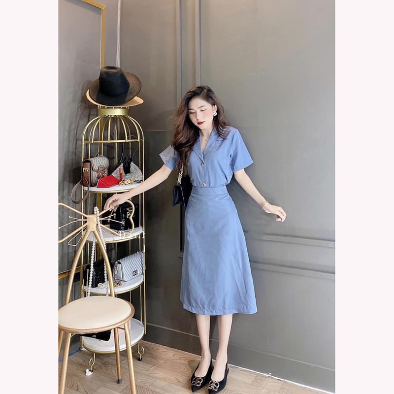 Set Vest Croptop Kèm Chân Váy Chữ A Dáng Dài Kéo Khóa M322- Lolla_Fashion