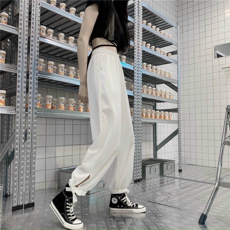 Quần jogger bo chân thắt nơ, kèm ảnh thật treo sào