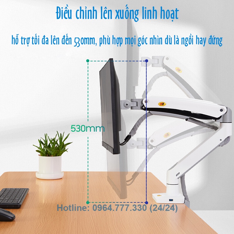 F100A [TRẮNG/ĐEN] Giá treo màn hình máy tính #Tay đỡ màn hình máy tính # Bản Nâng Cấp của F80 [màn hình 22 -35 inch]