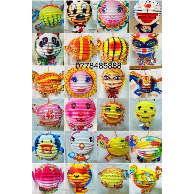 Set 10 đèn lồng giấy Trung thu cỡ trung hình ngộ nghĩnh
