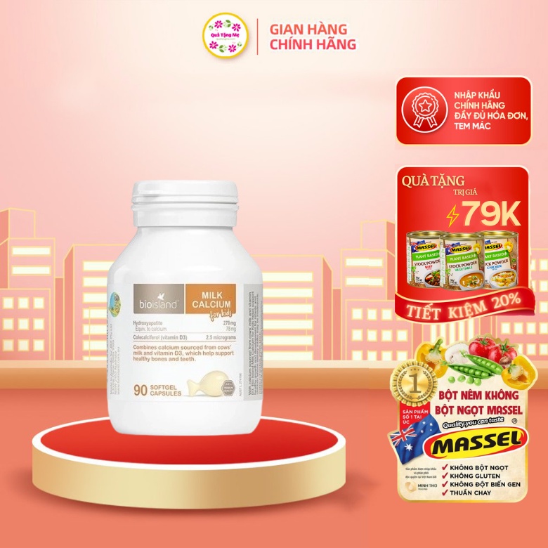 Canxi Milk Calcium Bio Island Úc - Sữa bò non cho bé, 90 viên bổ sung Canxi cho trẻ từ 6 tháng - 12 tuổi - QT189