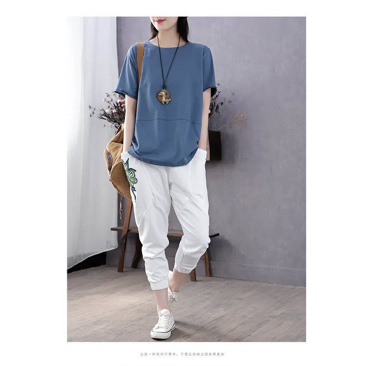 Áo Thun Tay Ngắn Dáng Rộng Thiết Kế Đơn Giản Thời Trang Cho Nữ Trung Niên