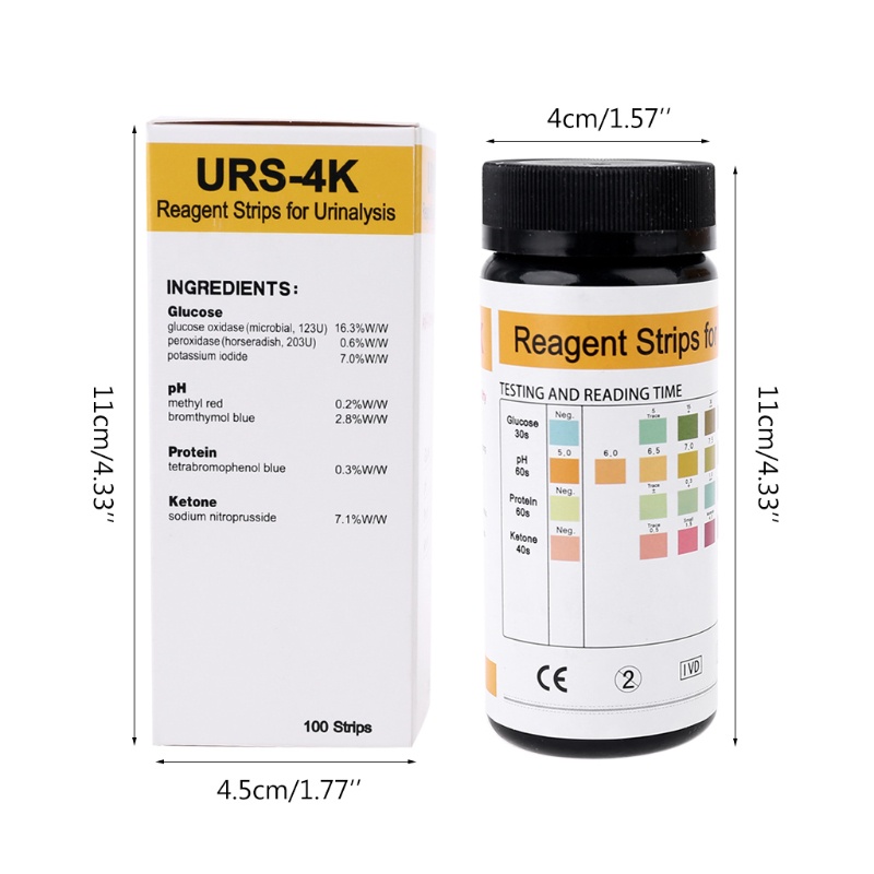 [Hàng mới về] Bộ 100 dải thử nước tiểu URS-4K Glucose pH Protein Ketone máu với khả năng chống nhiễu VC