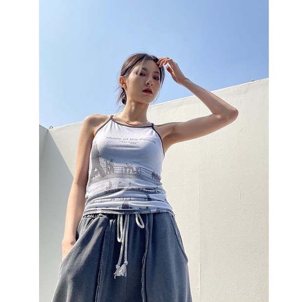 Áo Hai Dây In Họa Tiết Phong Cách Hàn Quốc Thời Trang Cho Nữ