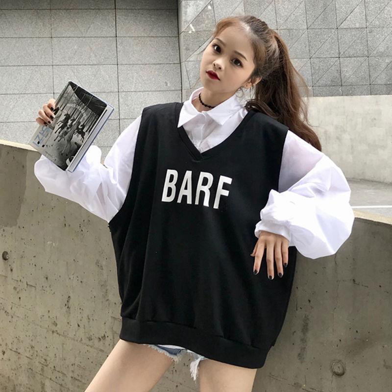 Áo Khoác Ghi Lê Form Rộng In Chữ Phong Cách Hàn Quốc Cho Nữ