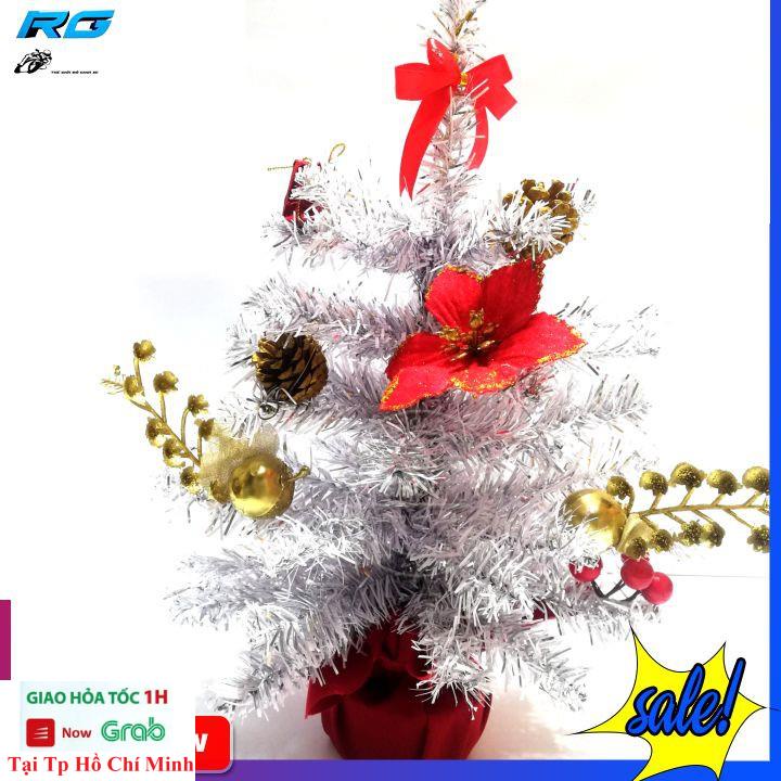 Cây Thông Mini Để Bàn Trang Trí Noel Kèm Phụ Kiện Hàng Việt Nam Cao Cấp Màu Trắng Bạc Và Xanh Vàng