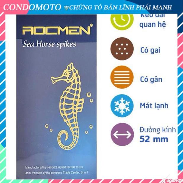 Bao Cao Su Gân Gai Tăng Khoái Cảm 10 chiếc Rocmen Brazil Cá ngựa xanh XMARVEL